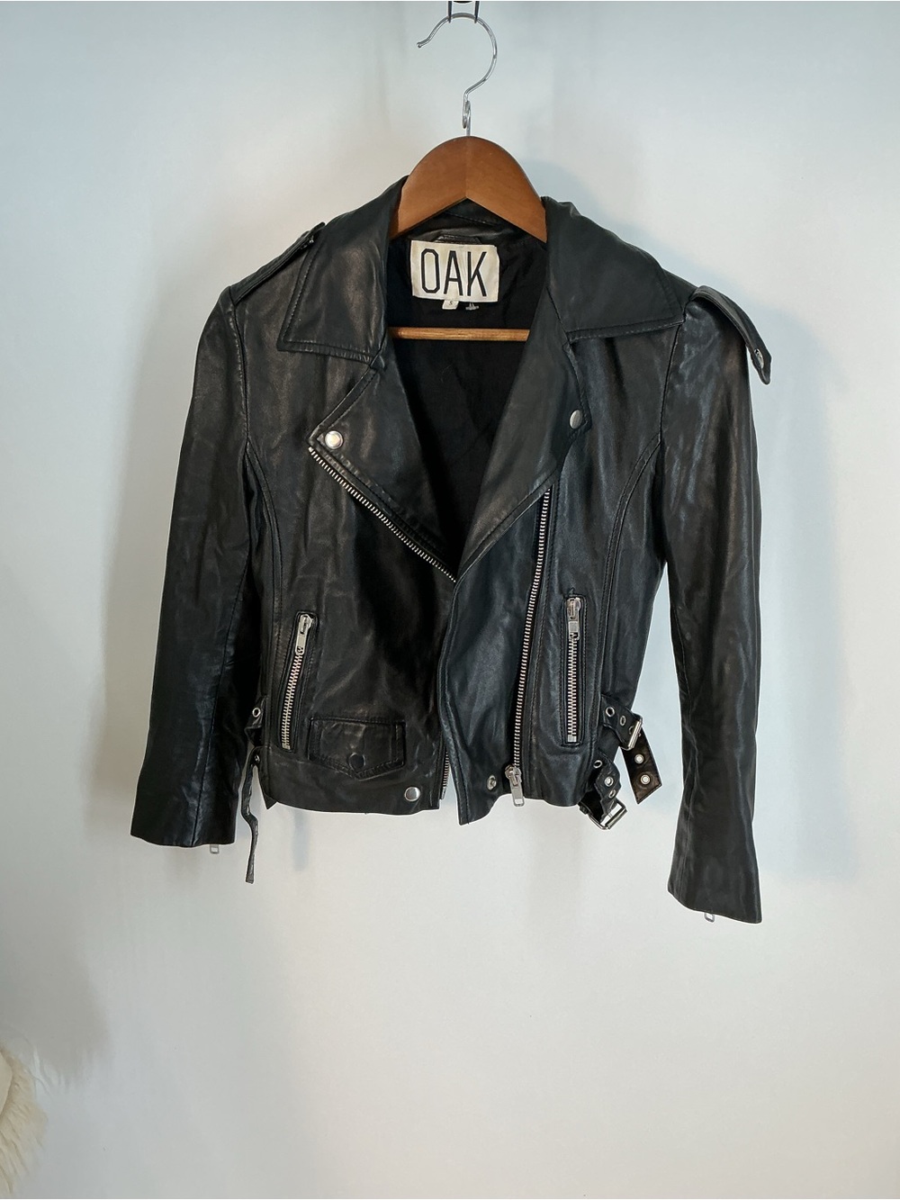 OAK Black Leather Moto Jacket - Women's Size S